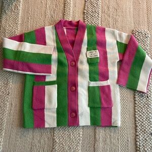 Striped Cardigan - Pink, Green, and White